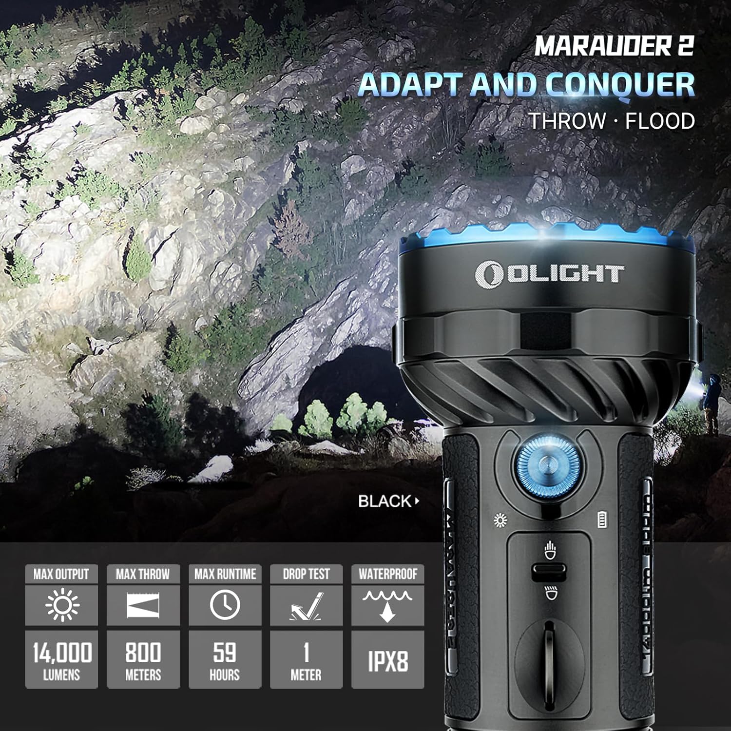 OLIGHT Marauder 2 Ultra Bright Rechargeable 14,000-Lumen Flashlight – 800m Spotlight & 12-LED Floodlight Combo - Image 7