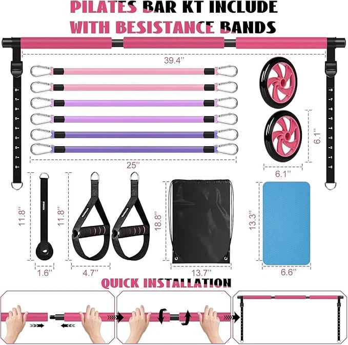 OLODEER Pilates Bar Kit with Resistance Bands and Ab Roller Home Workout Set - Image 2