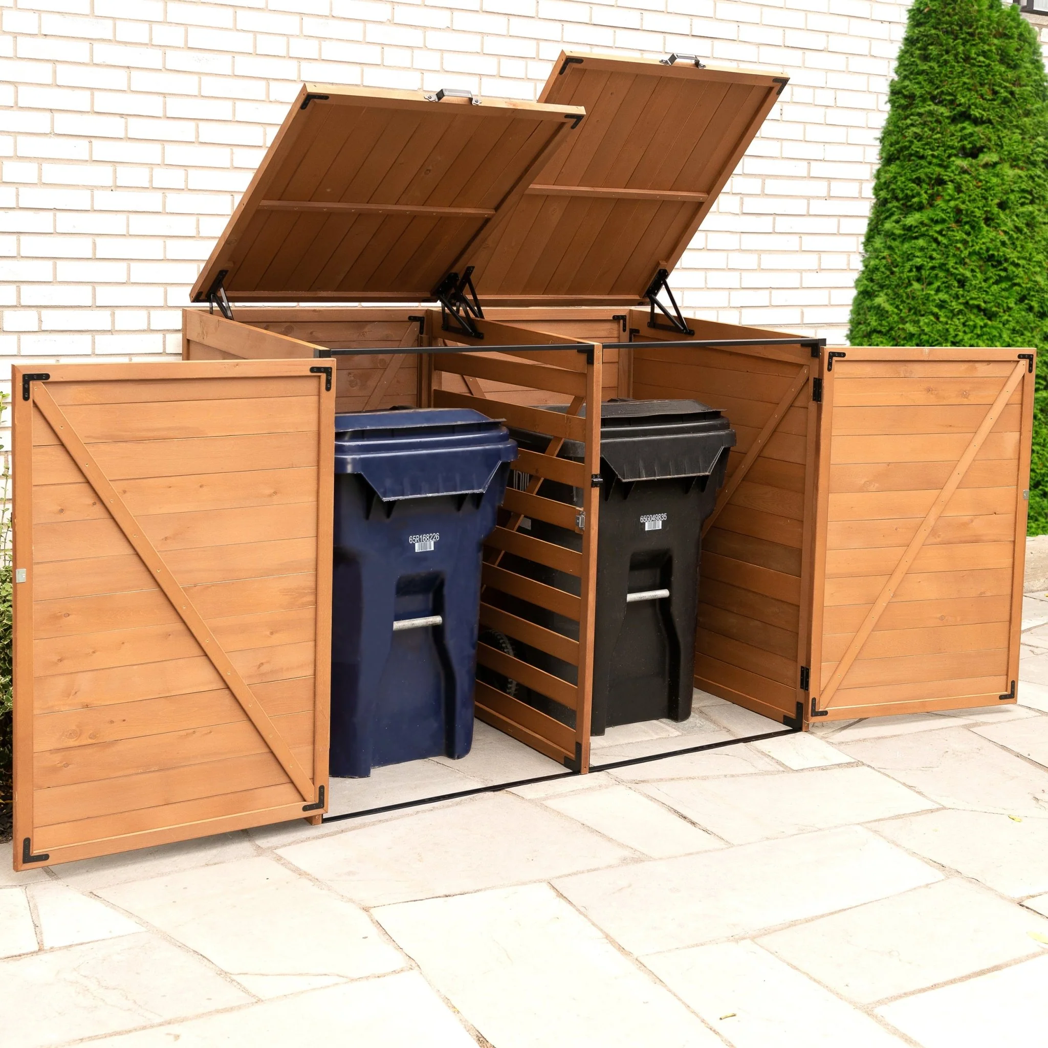 Outdoor Garbage & Recycling Storage Shed – Medium Cypress Wood Bin Enclosure | TRSL6741