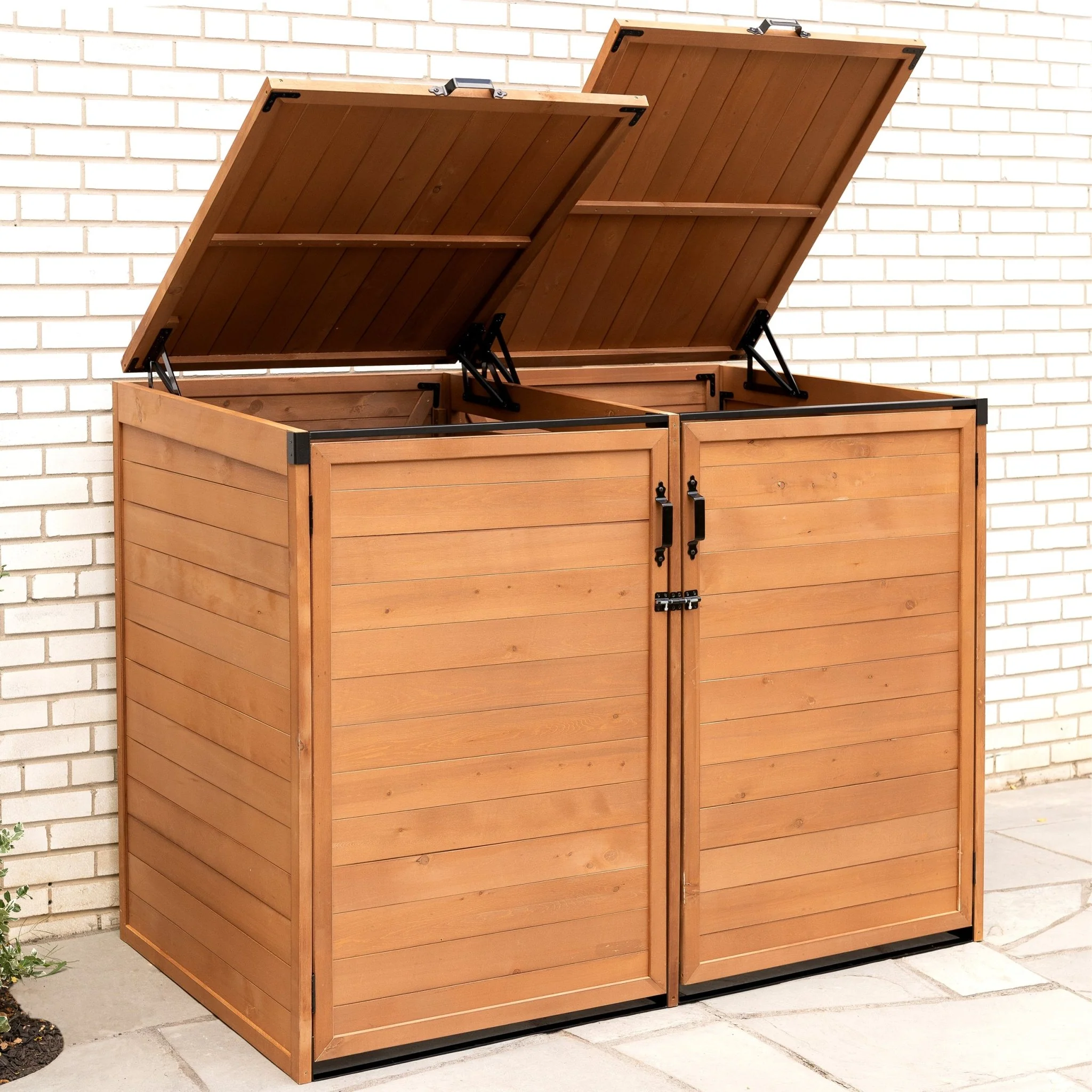 Outdoor Garbage & Recycling Storage Shed – Medium Cypress Wood Bin Enclosure | TRSL6741 - Image 2