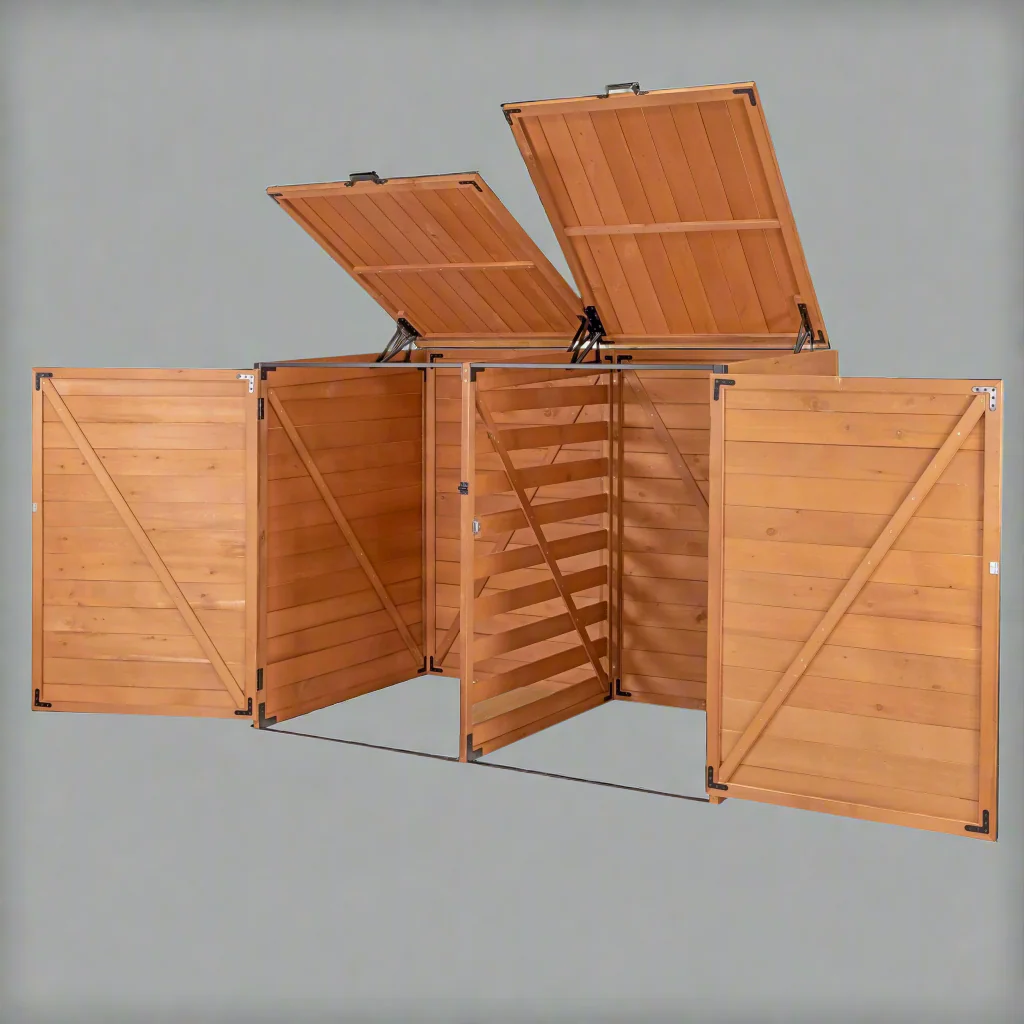 Outdoor Garbage & Recycling Storage Shed – Medium Cypress Wood Bin Enclosure | TRSL6741 - Image 4