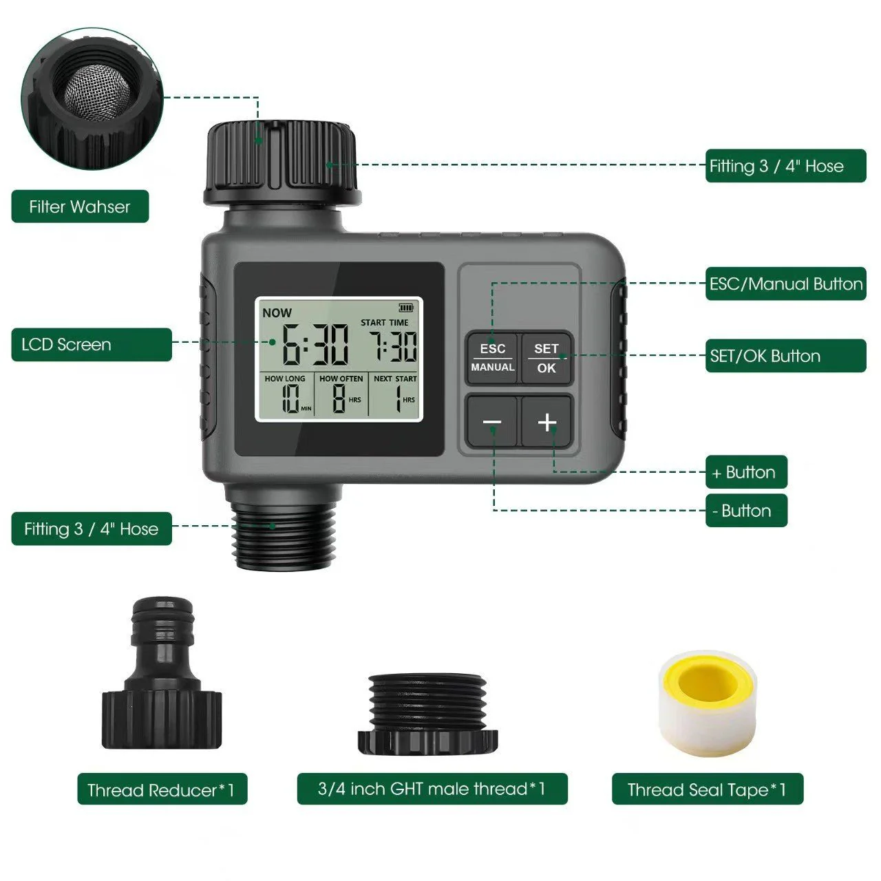 Outdoor Garden Hose Faucet Timer Programmable Sprinkler with Rain Delay Manual Auto Irrigation Yard Lawn – SGW01 - Image 5