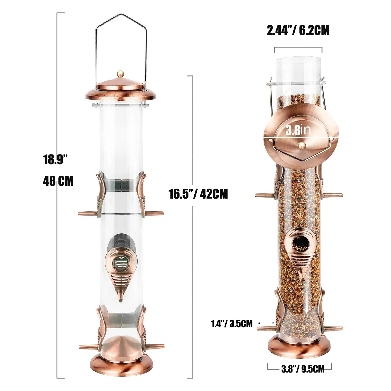 Outdoor Hanging Bird Feeder with Clear Tube & Iron Frame – Durable Wild Bird Feeder for Garden & Backyard BF1894 - Image 2
