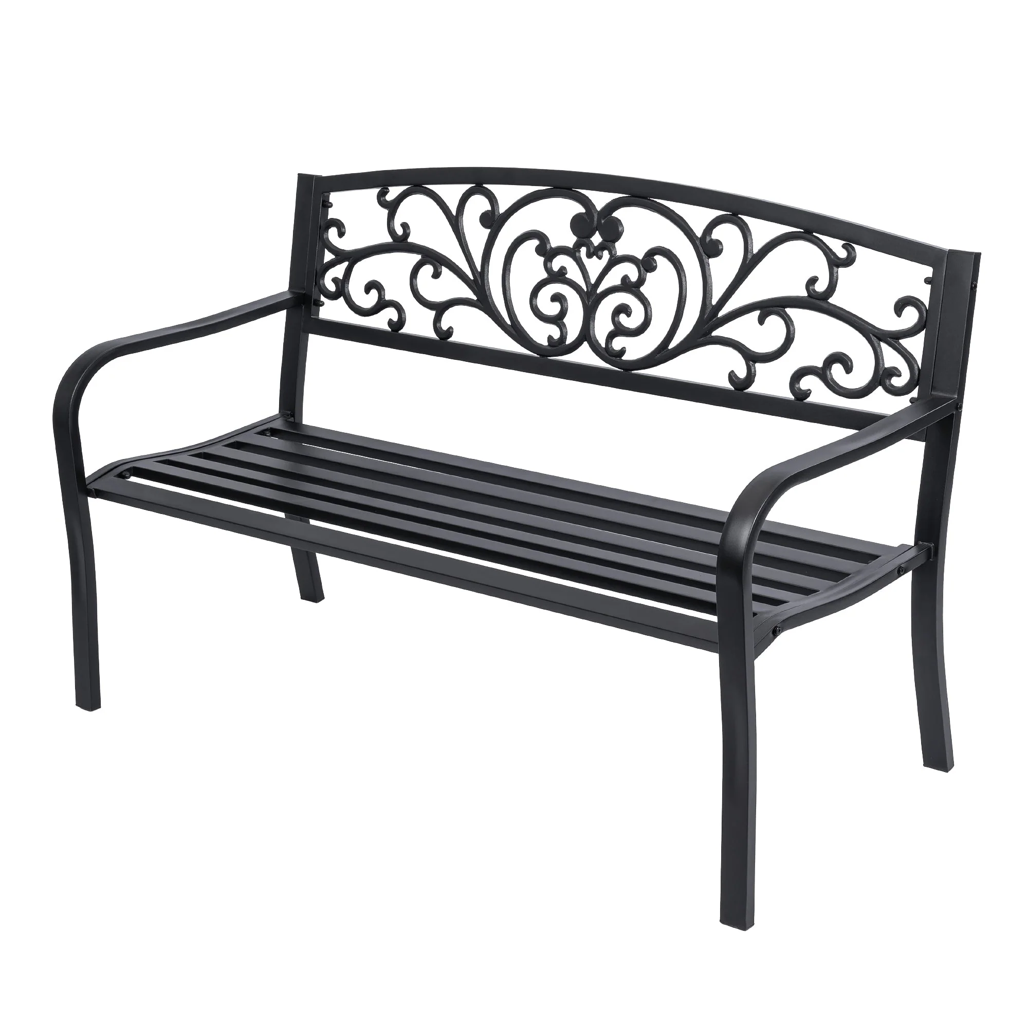 Outdoor Metal Garden Bench Decorative Patio Park Bench Black Finish AMGB234