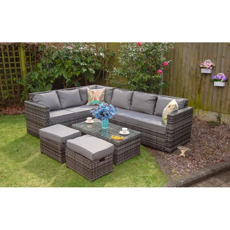 5-Piece Outdoor Patio Sofa Set with Table & Ottomans – Resin Wicker & Steel Frame | SKU: 5233051 - Image 3