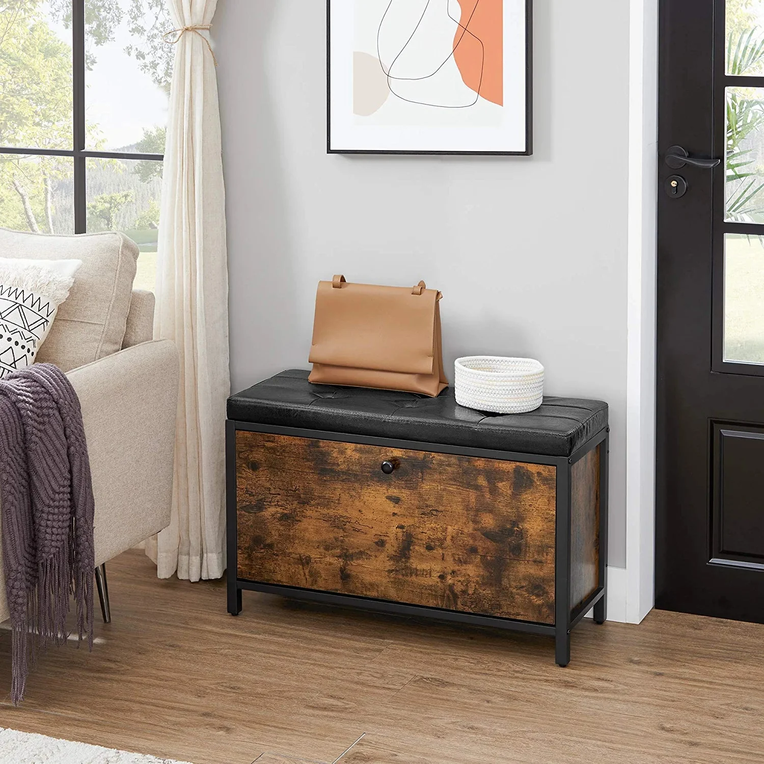 Padded Shoe Storage Bench with 2 Rows | Upholstered Entryway Organizer – Model LSB049801 - Image 7