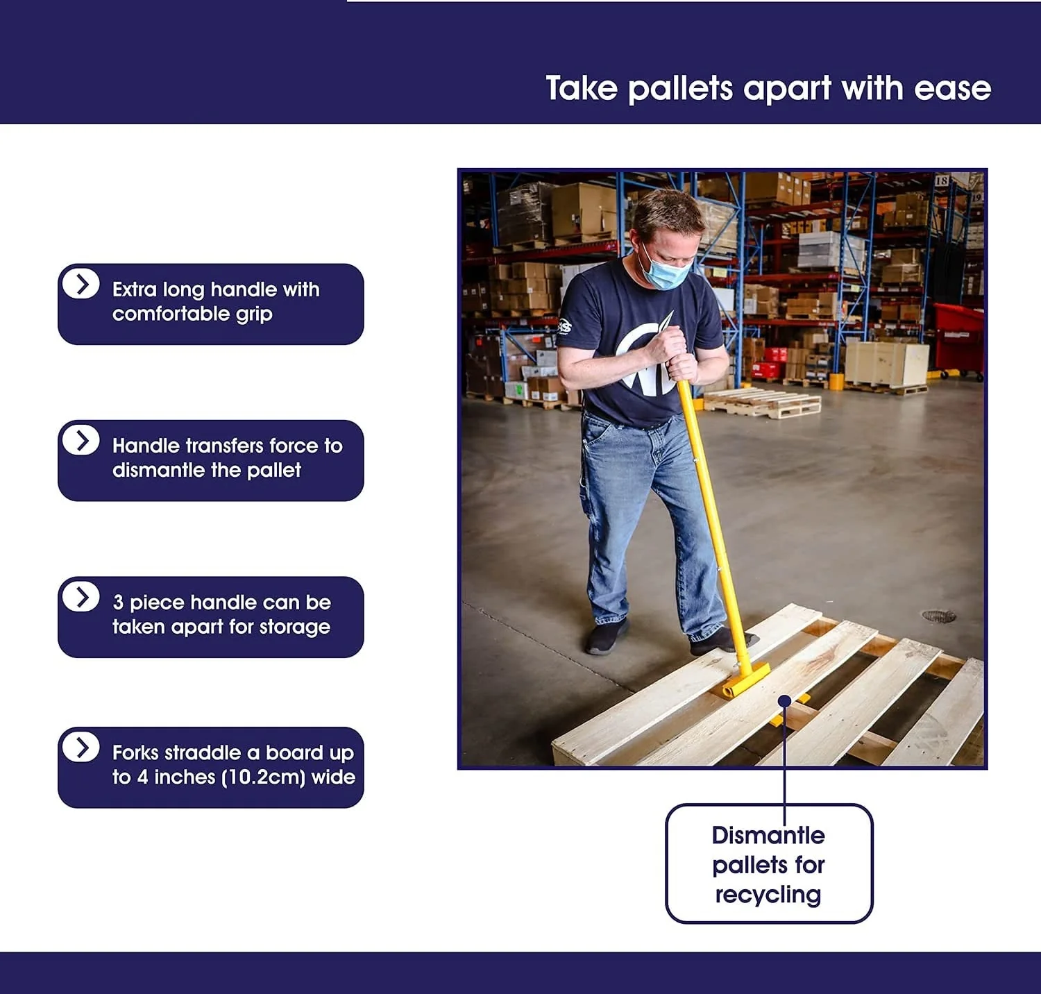 New Pallet Buster Wrecking Bar Tool – Heavy-Duty Deck & Pallet Board Removal | 41" Handle | SKU 74539 - Image 3