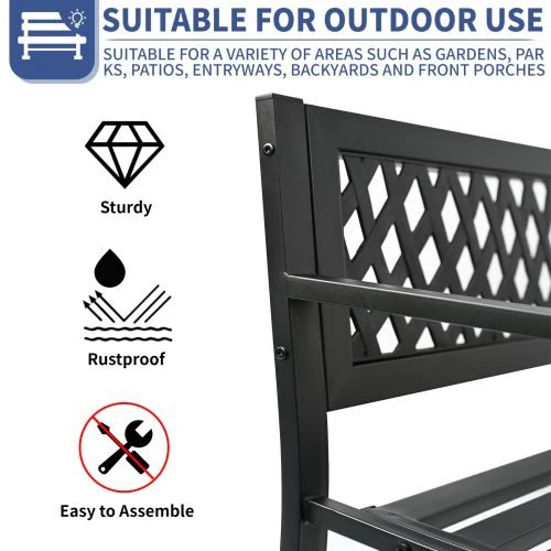 Patio Garden Metal Bench with Backrest – Weather-Resistant Steel Seating | AMGB01 - Image 2