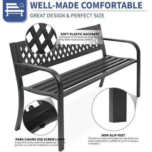 Patio Garden Metal Bench with Backrest – Weather-Resistant Steel Seating | AMGB01 - Image 3