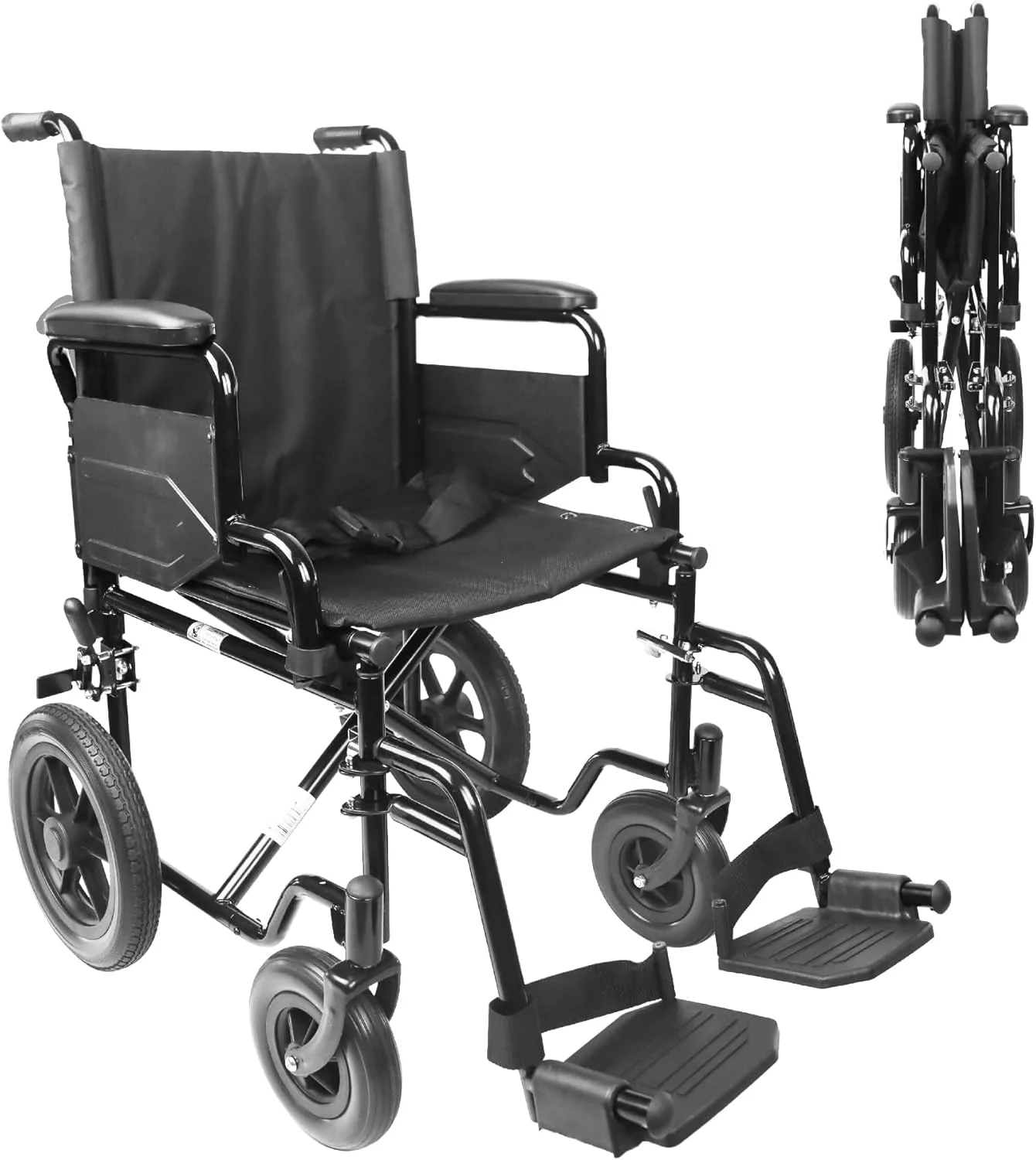 PEPE Mobility - Transport Wheelchair for Seniors, Foldable Steel with Seatbelt, Elderly Wide Wheels