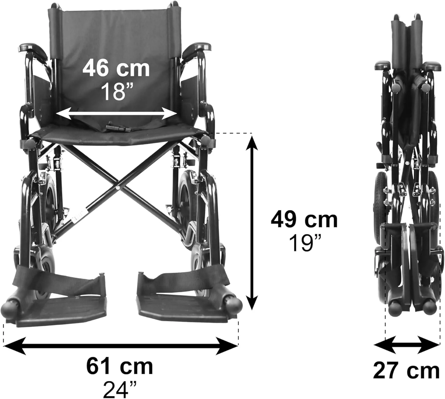 PEPE Mobility - Transport Wheelchair for Seniors, Foldable Steel with Seatbelt, Elderly Wide Wheels - Image 2