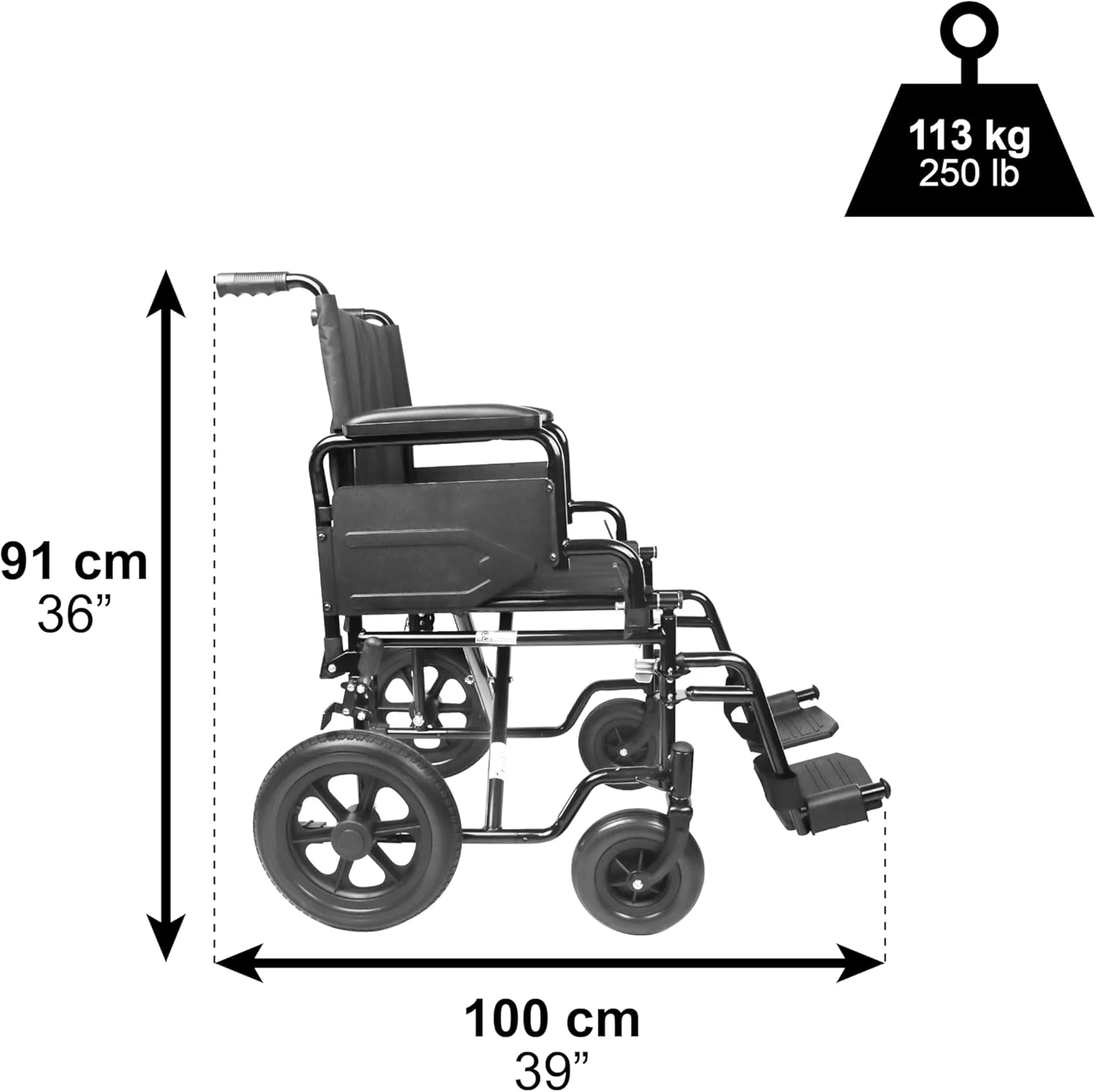 PEPE Mobility - Transport Wheelchair for Seniors, Foldable Steel with Seatbelt, Elderly Wide Wheels - Image 3