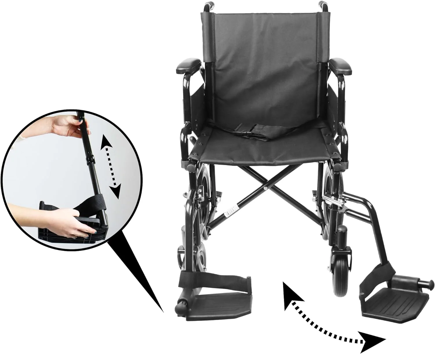 PEPE Mobility - Transport Wheelchair for Seniors, Foldable Steel with Seatbelt, Elderly Wide Wheels - Image 4