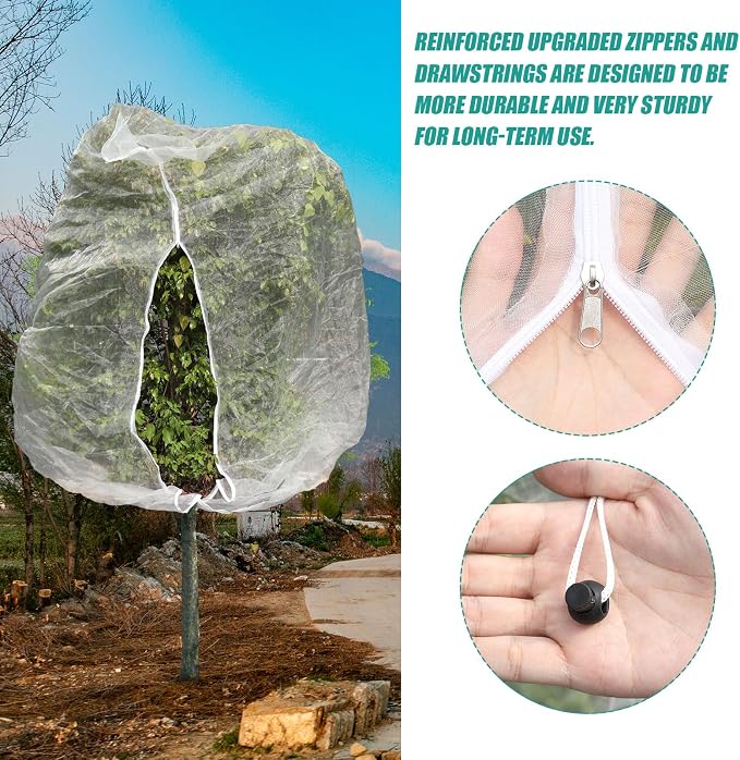 PEUTIER 10 ft x 10 ft Fruit Tree Netting Bag – Garden Bird Net Cover with Zipper and Drawstring - Image 2
