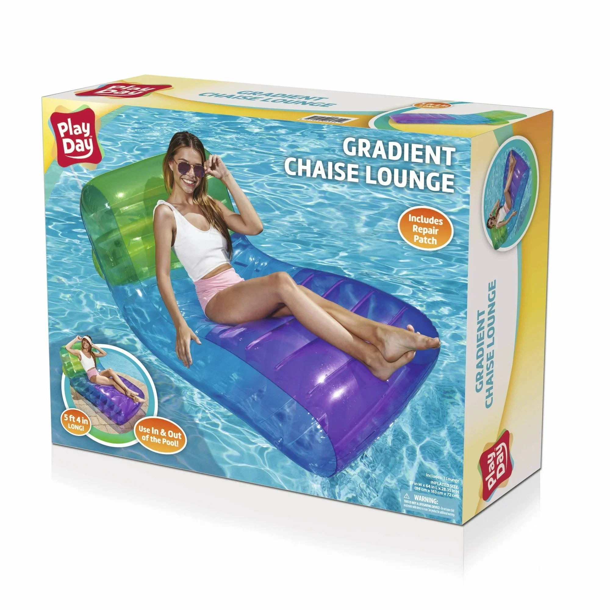 Play Day Multicolor Gradient Chaise Lounge Pool Float – 69" Inflatable Adult Pool Lounger - Image 3