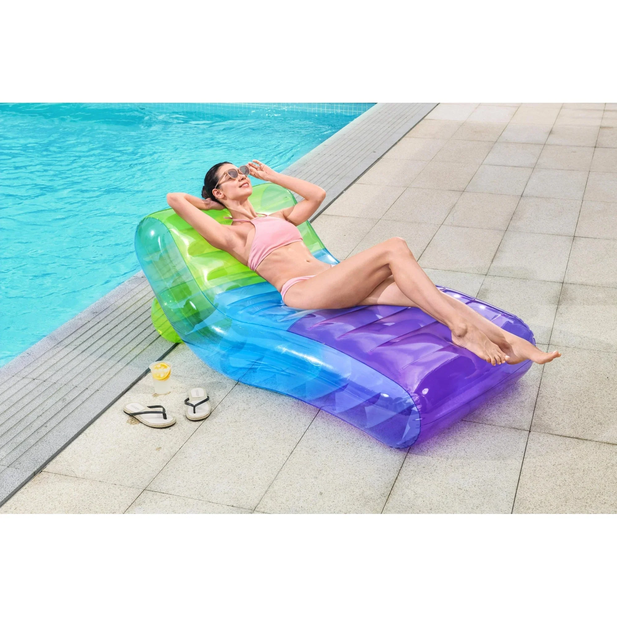 Play Day Multicolor Gradient Chaise Lounge Pool Float – 69" Inflatable Adult Pool Lounger - Image 4