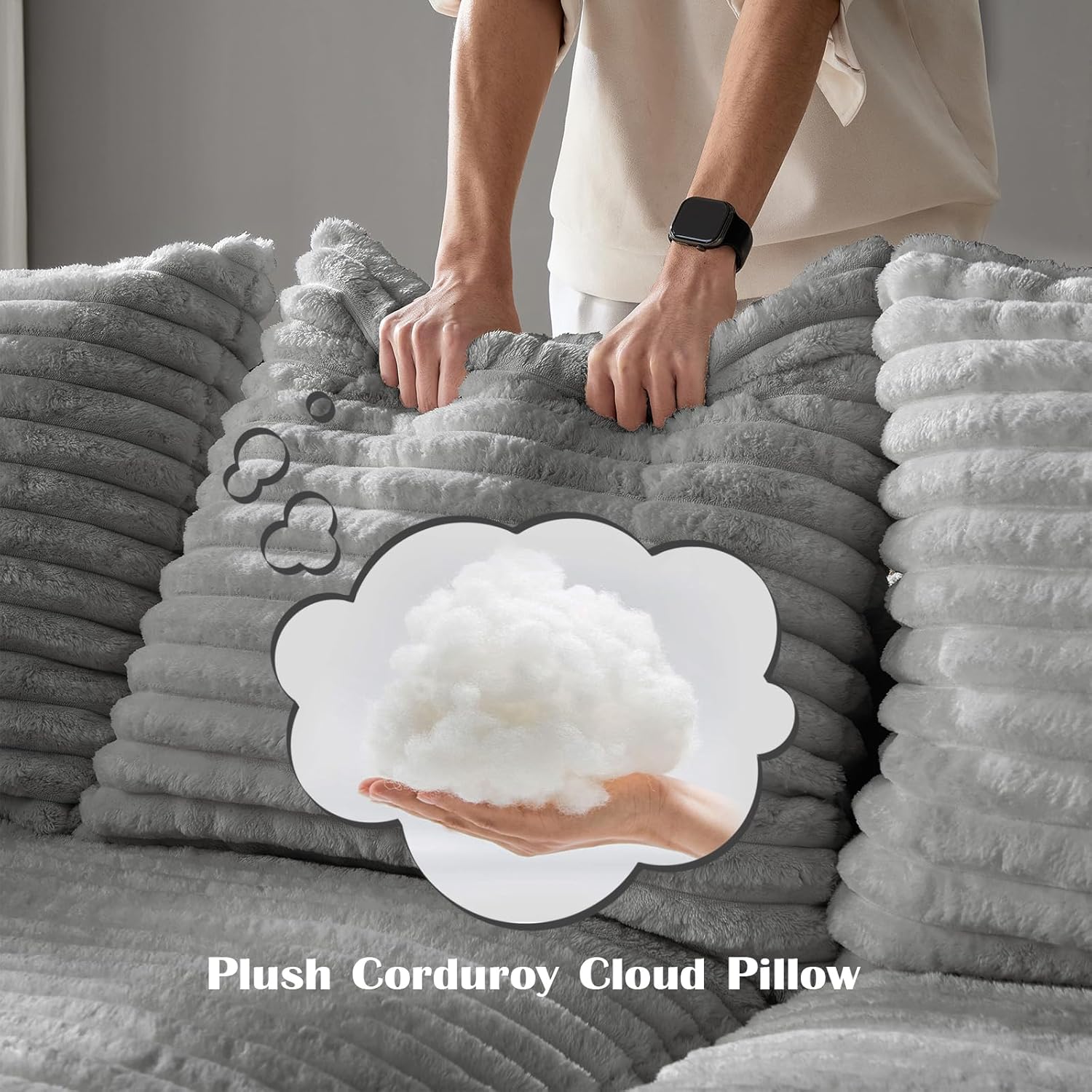 Plush Cloud Sectional Sofa – Oversized 8.6 FT Corduroy Couch with 6 Pillows - Image 10