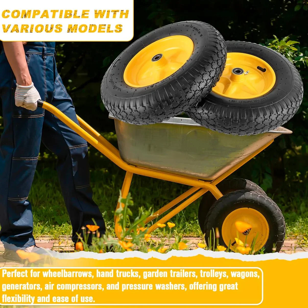 Pneumatic Tire & Wheel Assembly 2-Pack Replacement Wheels 2.80/2.50-4, 13x4.00-6 & 4.80/4.00-8 for Hand Trucks, Wheelbarrows, Carts, Dollies & Garden Trailers - Image 12
