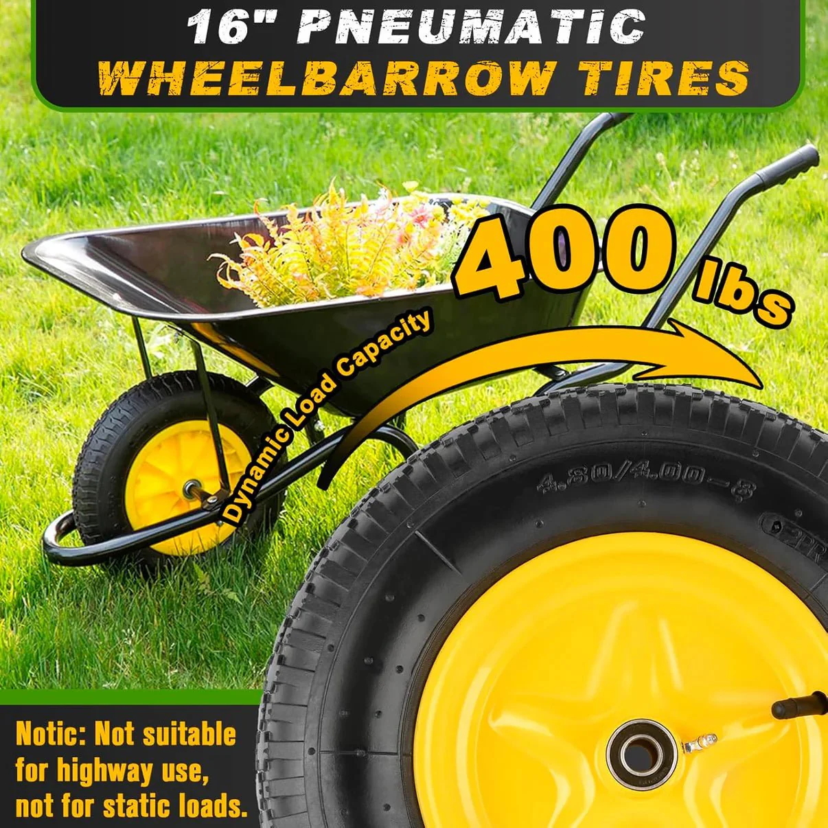 Pneumatic Tire & Wheel Assembly 2-Pack Replacement Wheels 2.80/2.50-4, 13x4.00-6 & 4.80/4.00-8 for Hand Trucks, Wheelbarrows, Carts, Dollies & Garden Trailers - Image 13