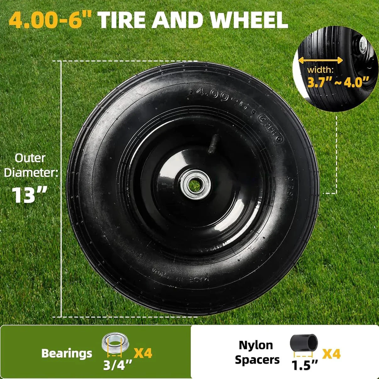 Pneumatic Tire & Wheel Assembly 2-Pack Replacement Wheels 2.80/2.50-4, 13x4.00-6 & 4.80/4.00-8 for Hand Trucks, Wheelbarrows, Carts, Dollies & Garden Trailers - Image 17
