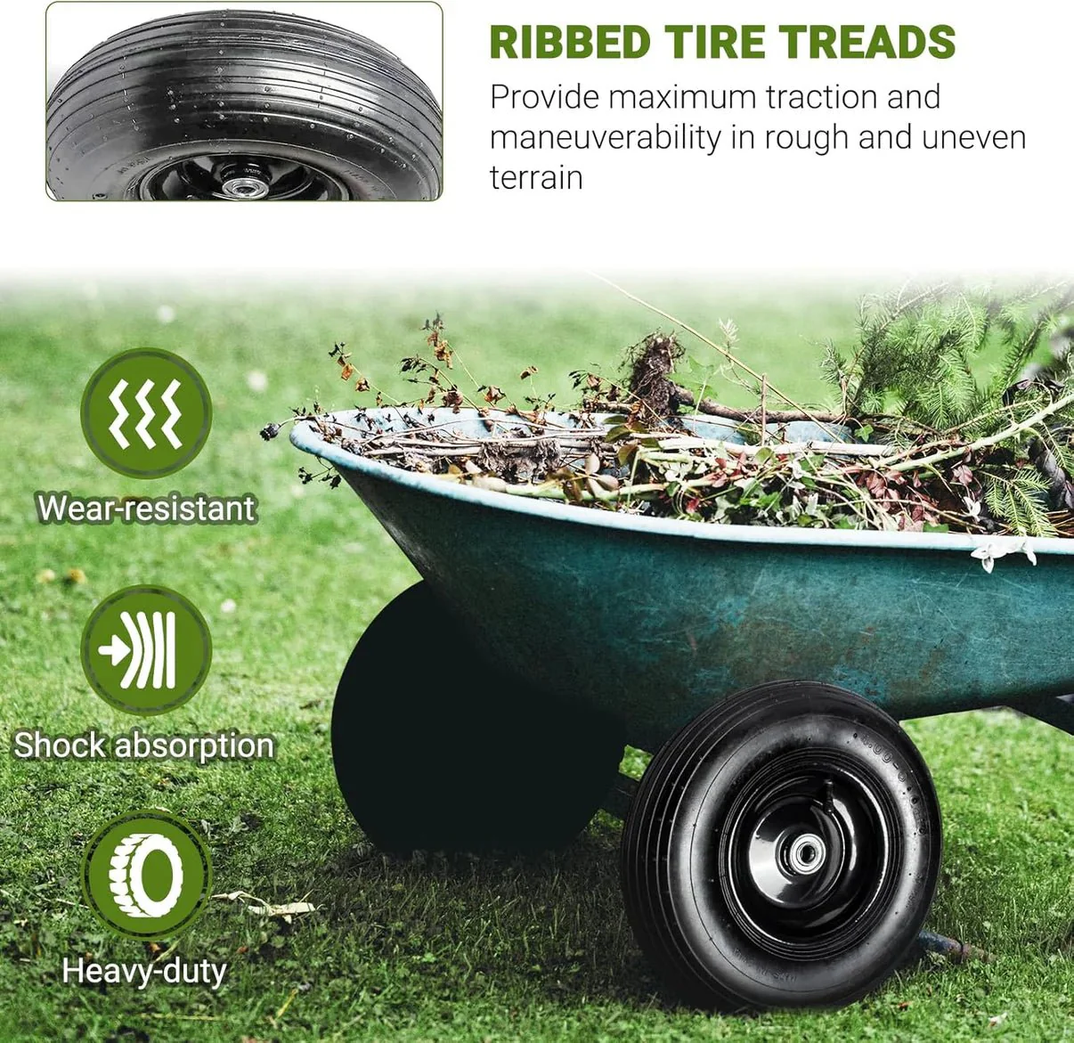 Pneumatic Tire & Wheel Assembly 2-Pack Replacement Wheels 2.80/2.50-4, 13x4.00-6 & 4.80/4.00-8 for Hand Trucks, Wheelbarrows, Carts, Dollies & Garden Trailers - Image 18