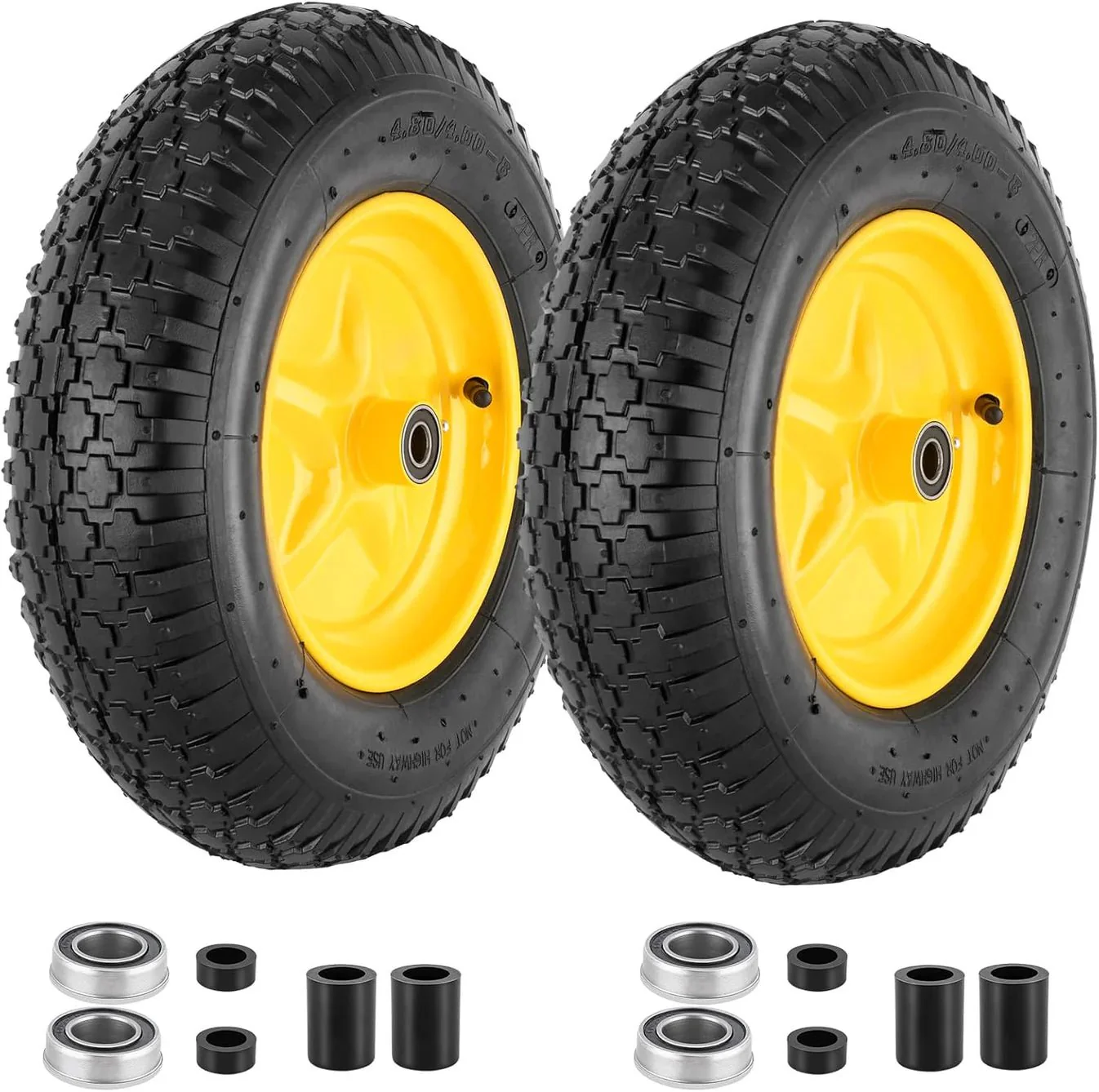 Pneumatic Tire & Wheel Assembly 2-Pack Replacement Wheels 2.80/2.50-4, 13x4.00-6 & 4.80/4.00-8 for Hand Trucks, Wheelbarrows, Carts, Dollies & Garden Trailers - Image 3