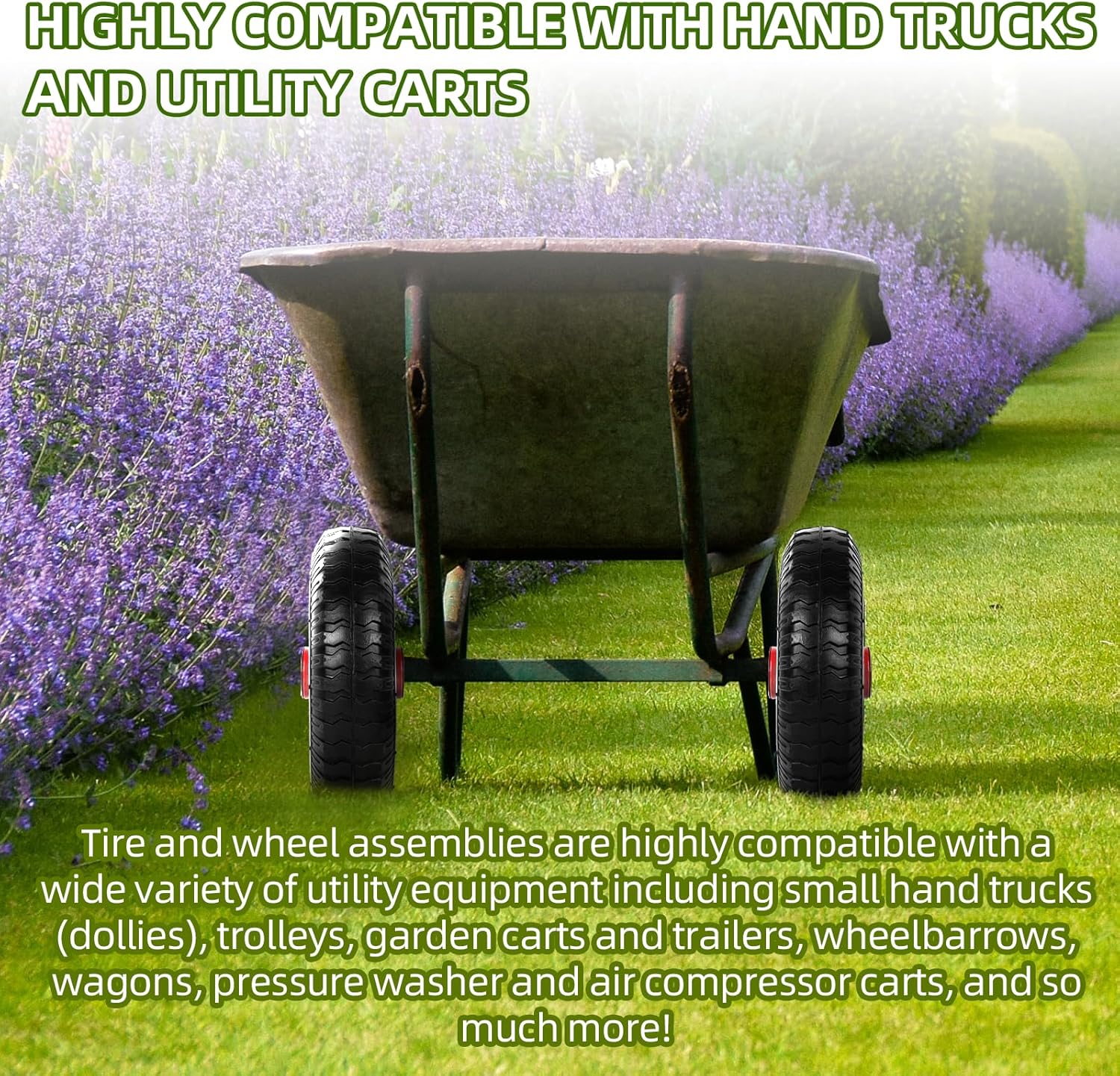 Pneumatic Tire & Wheel Assembly 2-Pack Replacement Wheels 2.80/2.50-4, 13x4.00-6 & 4.80/4.00-8 for Hand Trucks, Wheelbarrows, Carts, Dollies & Garden Trailers - Image 8