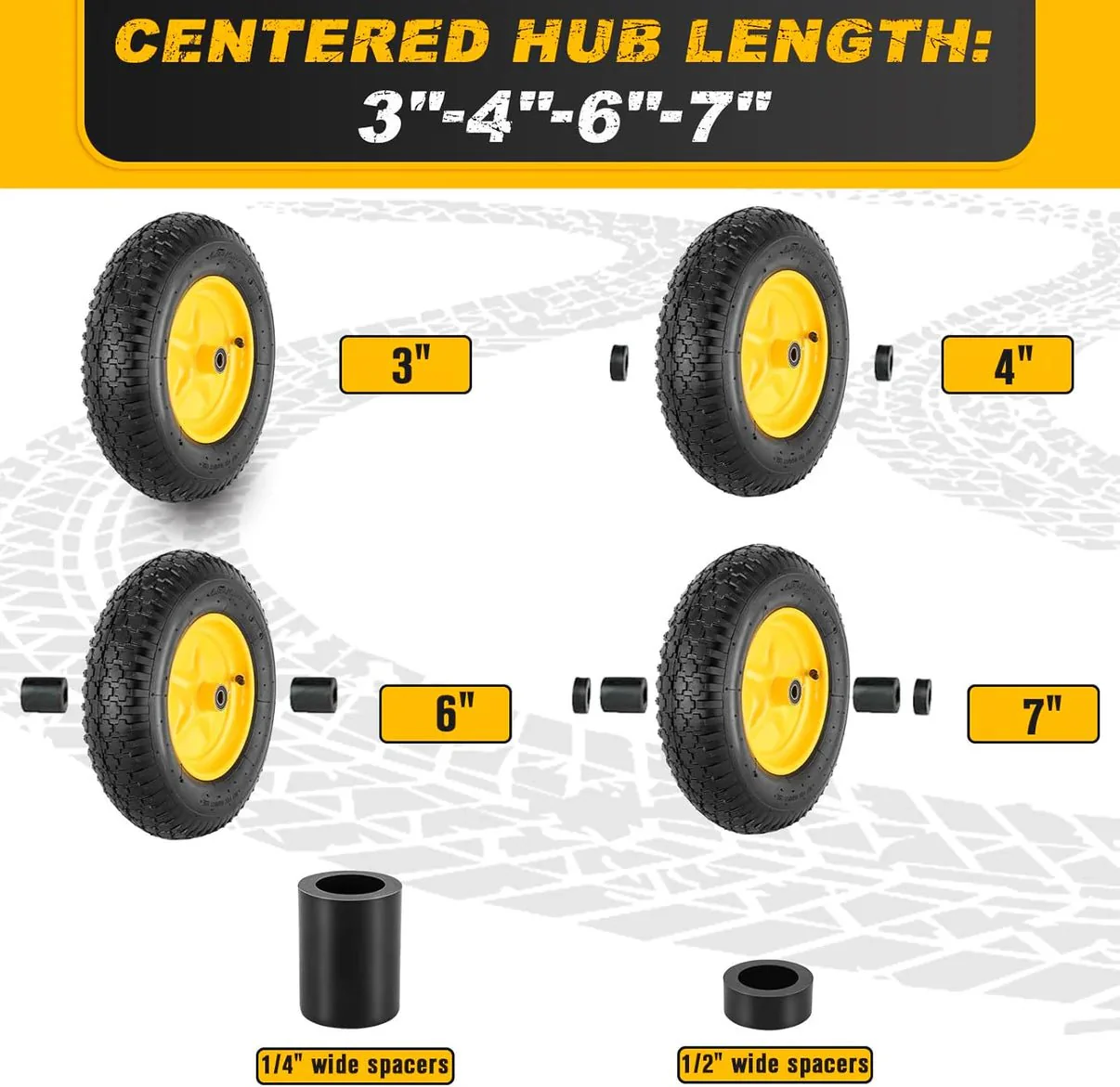 Pneumatic Tire & Wheel Assembly 2-Pack Replacement Wheels 2.80/2.50-4, 13x4.00-6 & 4.80/4.00-8 for Hand Trucks, Wheelbarrows, Carts, Dollies & Garden Trailers - Image 9