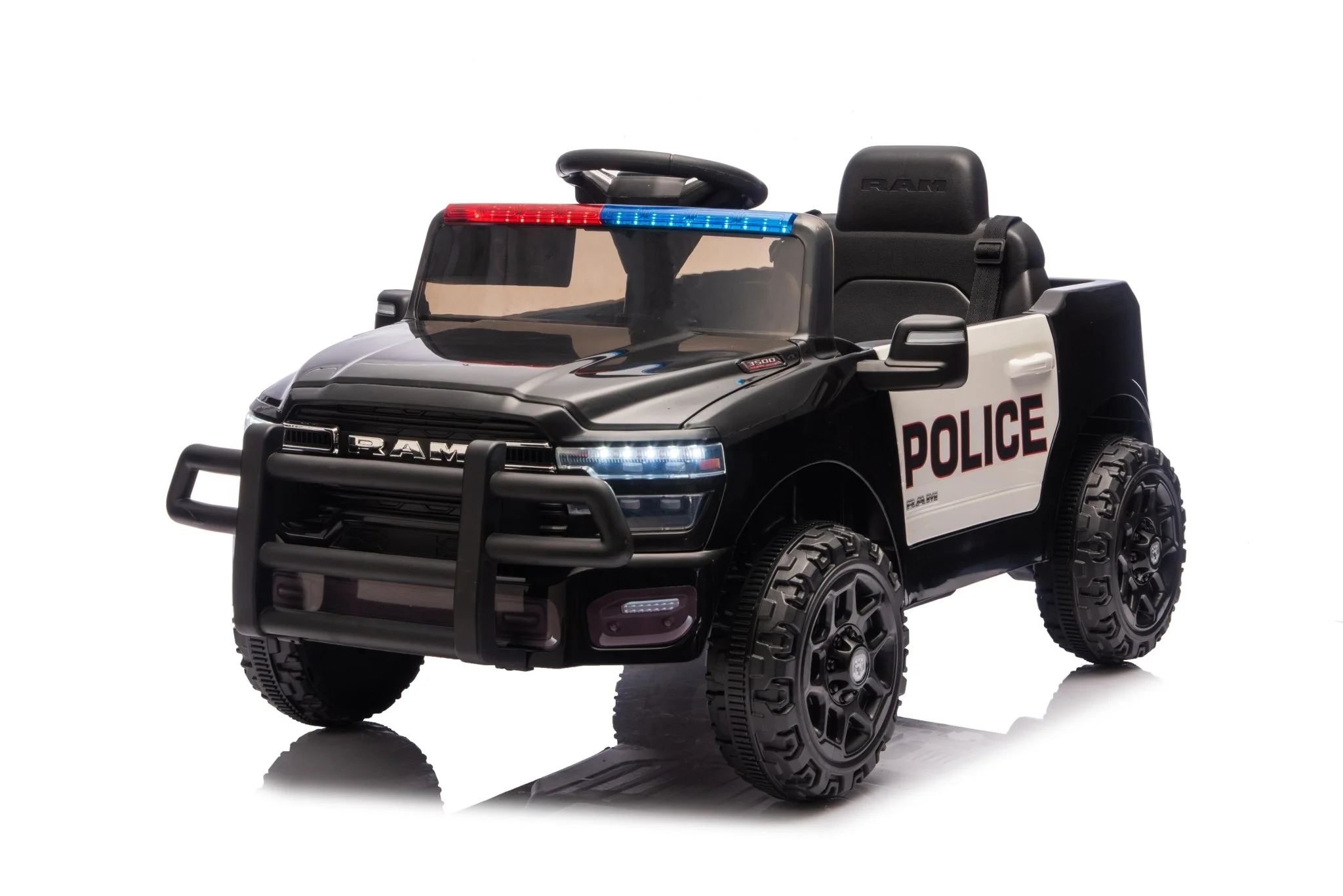 Police Cruiser Dodge RAM 3500 Licensed 24V Ride-On Truck – Remote Control, EVA Wheels, Leather Seat 2577PBK