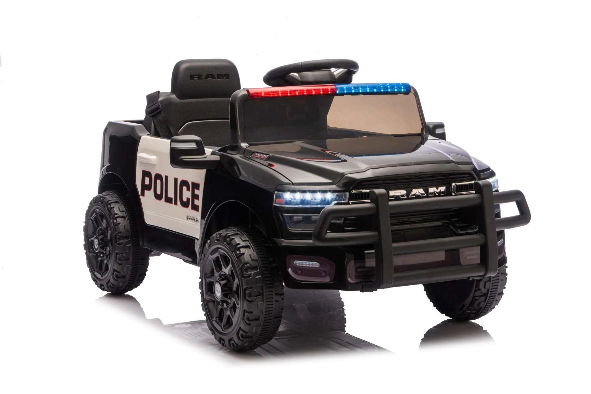 Police Cruiser Dodge RAM 3500 Licensed 24V Ride-On Truck – Remote Control, EVA Wheels, Leather Seat 2577PBK - Image 2