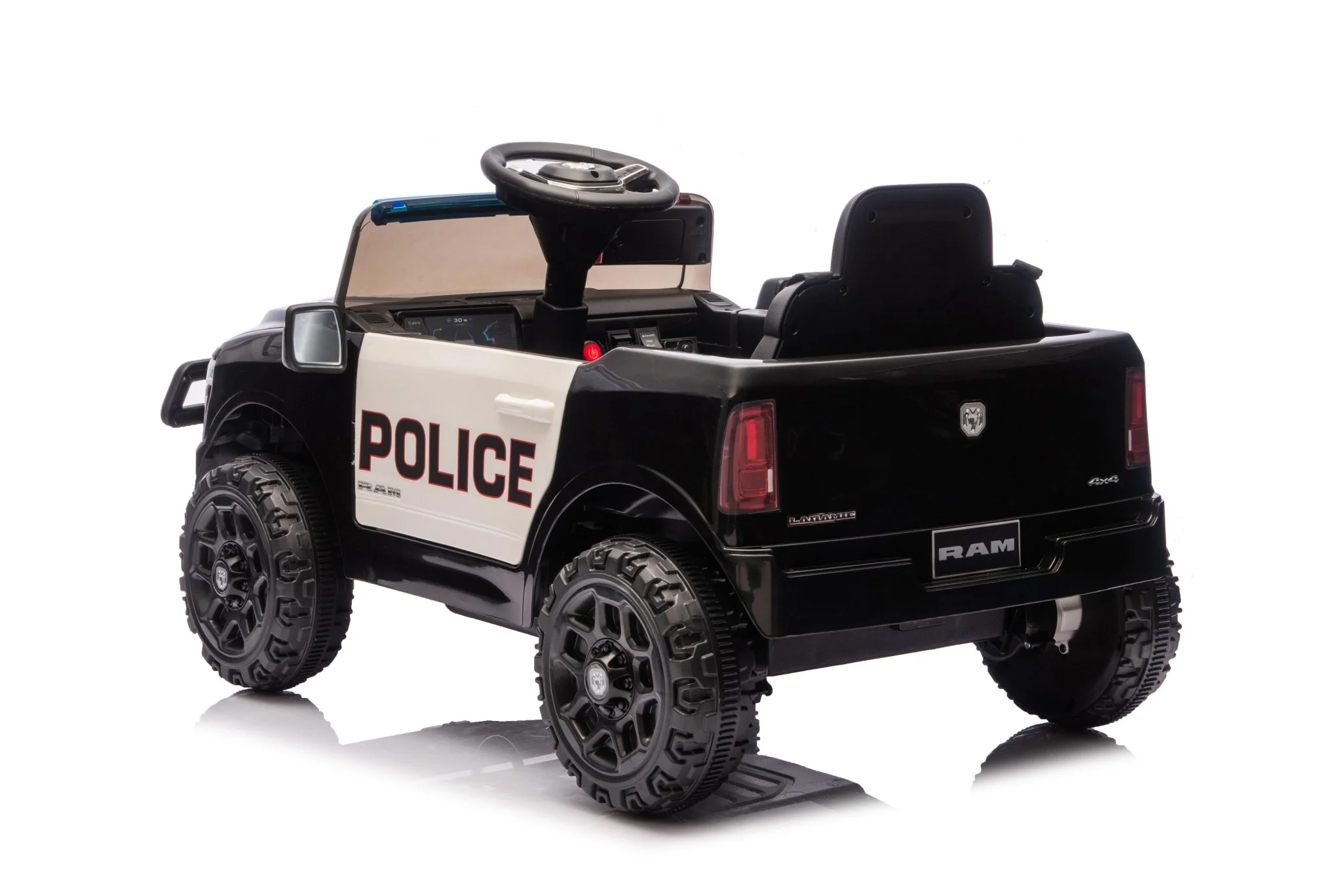 Police Cruiser Dodge RAM 3500 Licensed 24V Ride-On Truck – Remote Control, EVA Wheels, Leather Seat 2577PBK - Image 5