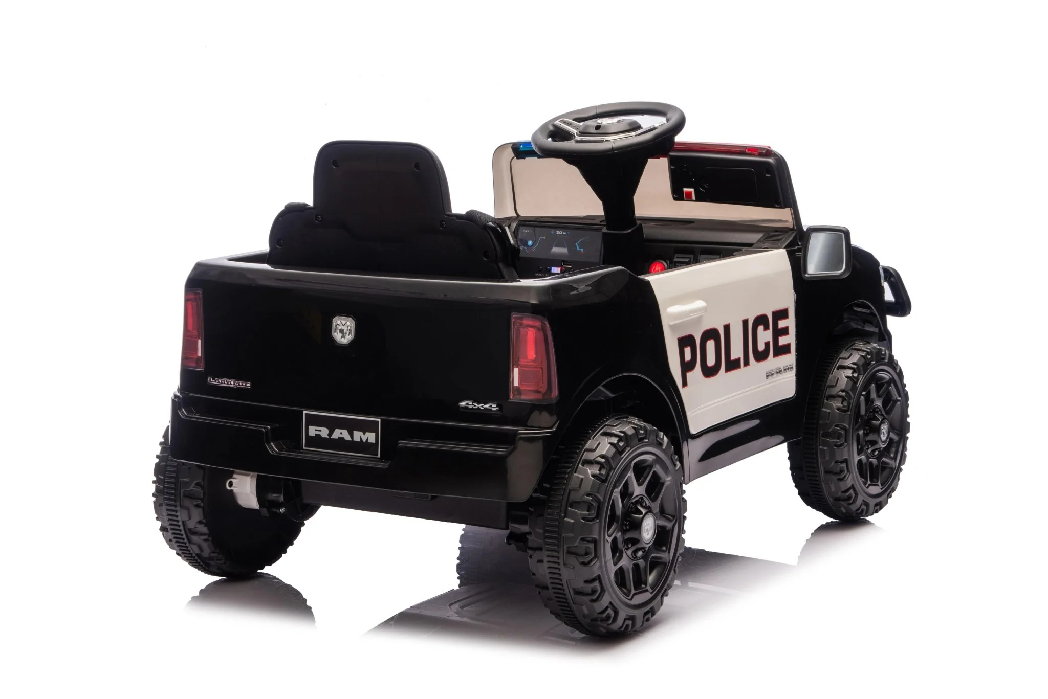 Police Cruiser Dodge RAM 3500 Licensed 24V Ride-On Truck – Remote Control, EVA Wheels, Leather Seat 2577PBK - Image 7