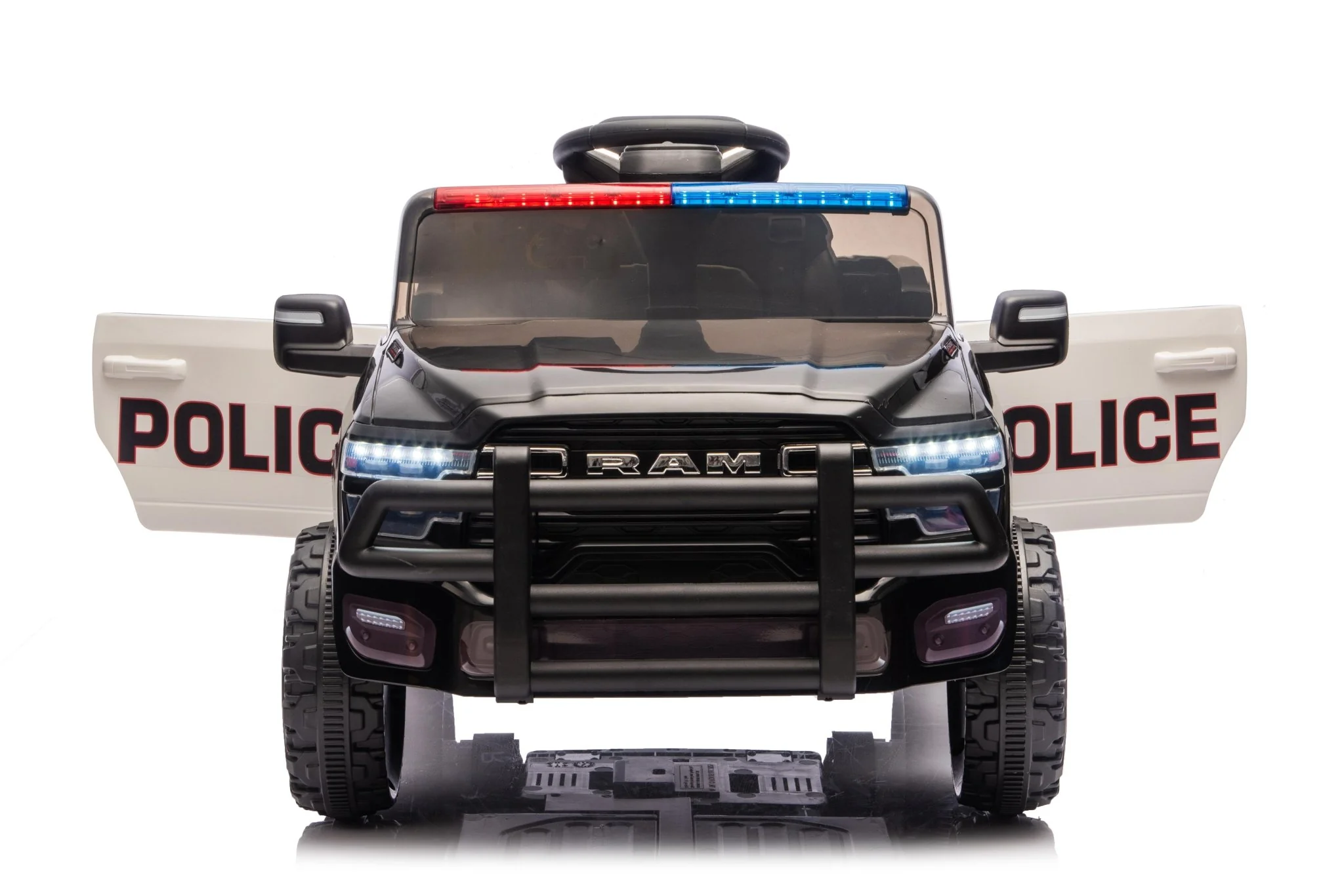 Police Cruiser Dodge RAM 3500 Licensed 24V Ride-On Truck – Remote Control, EVA Wheels, Leather Seat 2577PBK - Image 8