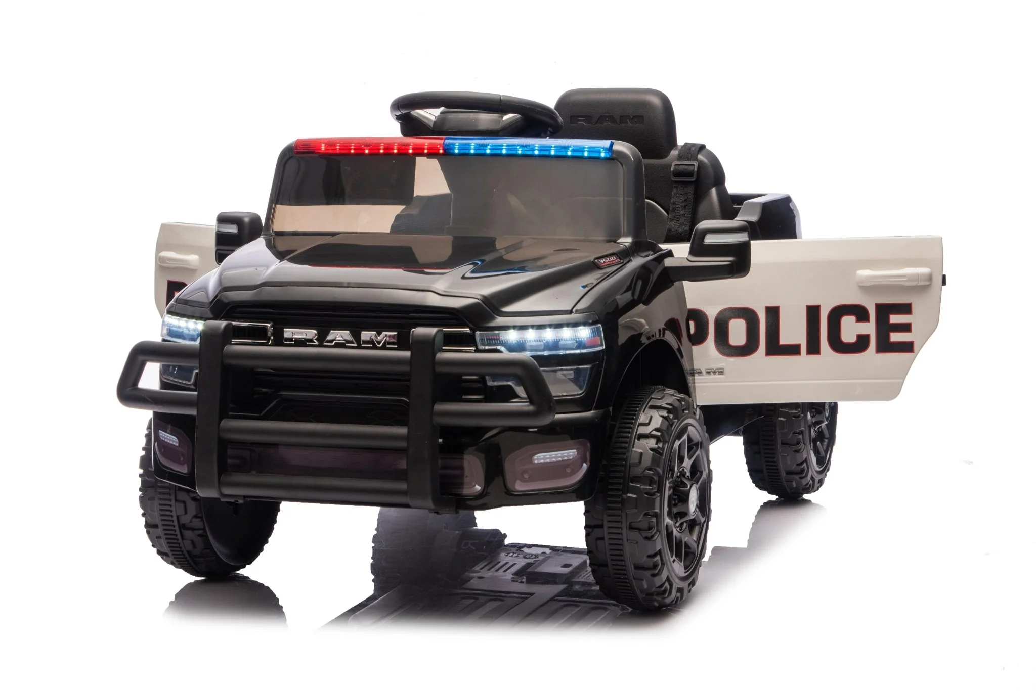 Police Cruiser Dodge RAM 3500 Licensed 24V Ride-On Truck – Remote Control, EVA Wheels, Leather Seat 2577PBK - Image 9
