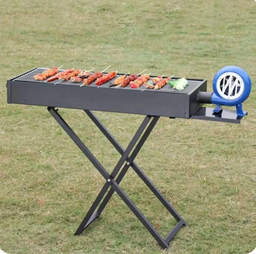 Portable Charcoal BBQ Grill with Blower – 12″x35″ Folding Steel Camping Grill for Outdoor Cooking – 250612C