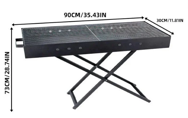 Portable Charcoal BBQ Grill with Blower – 12″x35″ Folding Steel Camping Grill for Outdoor Cooking – 250612C - Image 2
