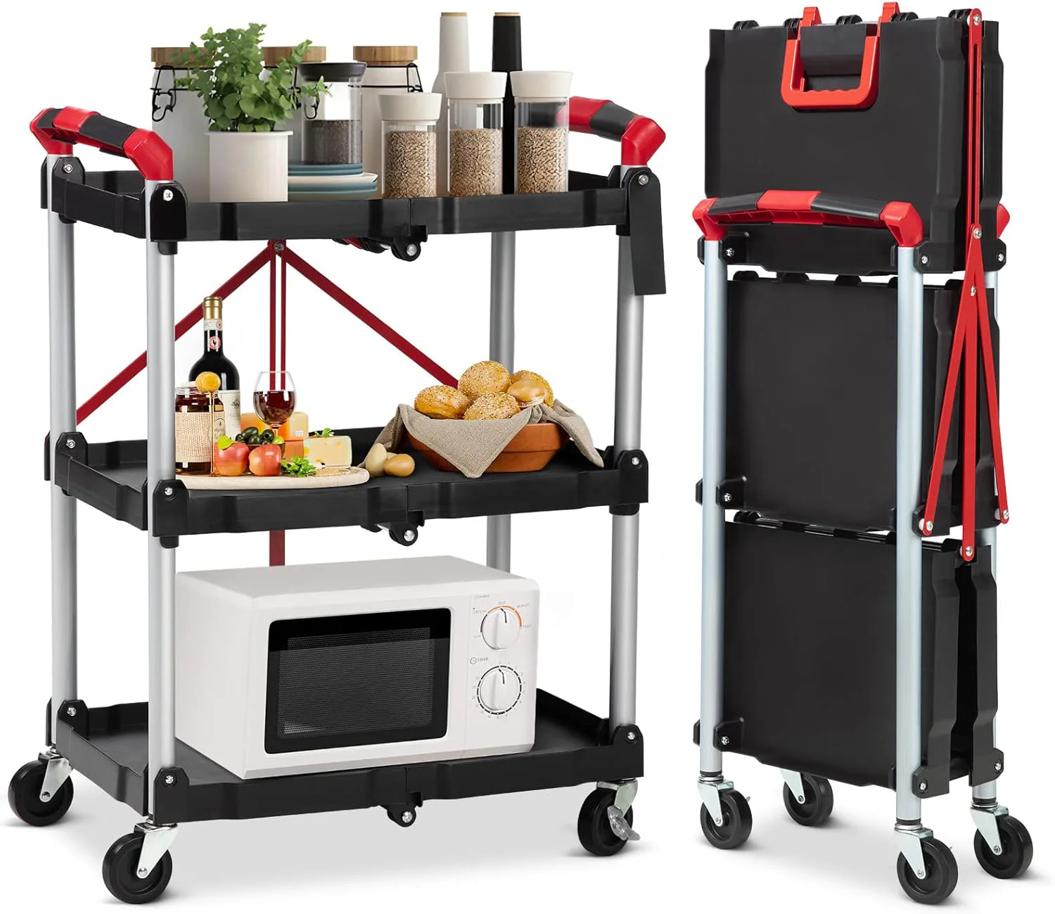 Portable Folding 3-Tier Service Cart for Garage, Shop & Utility Use S1337