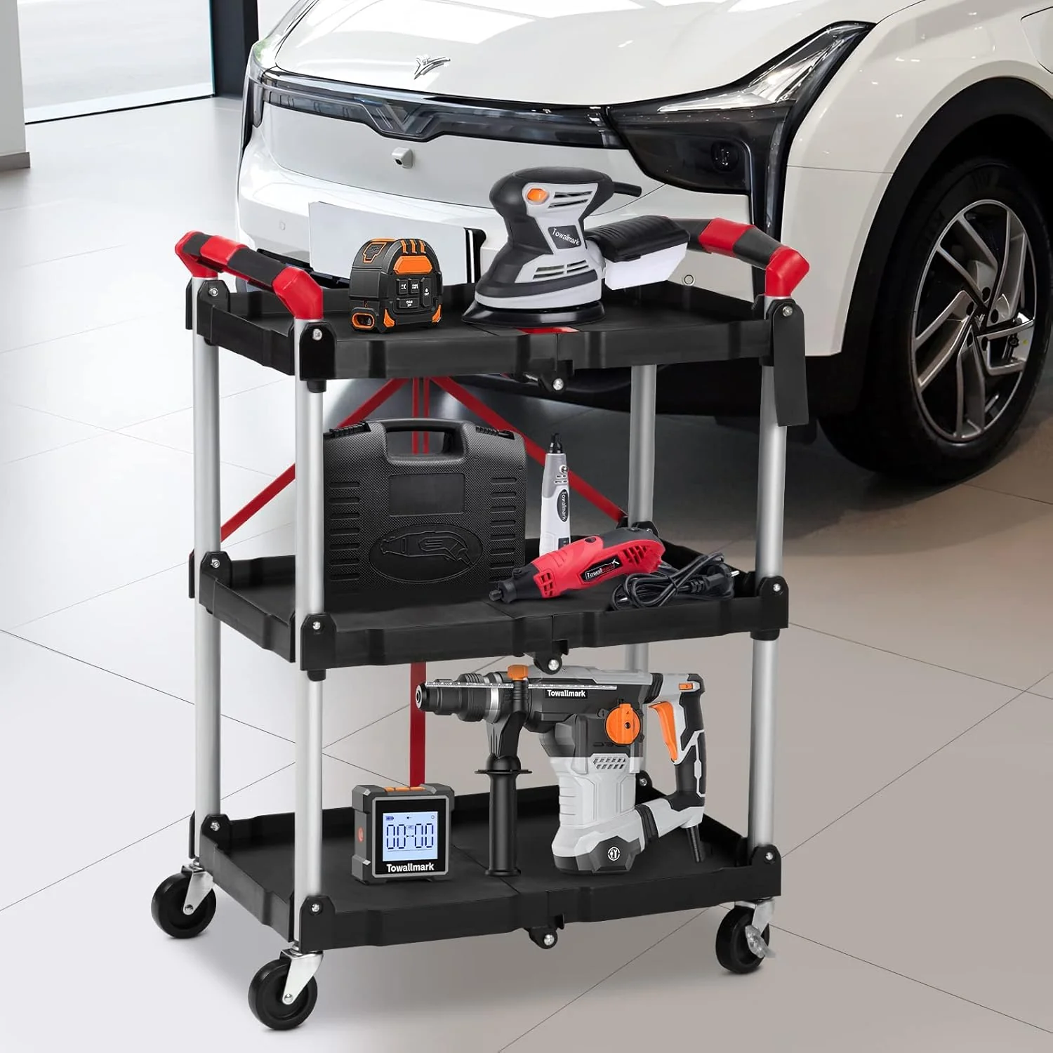 Portable Folding 3-Tier Service Cart for Garage, Shop & Utility Use S1337 - Image 5