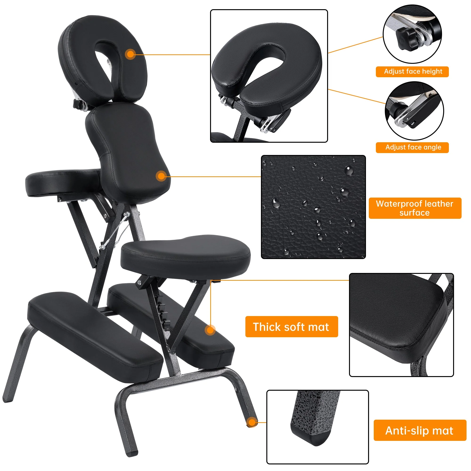 Portable Massage Chair – Adjustable Folding Spa Chair with Carrying Bag, Waterproof PU Leather, Heavy-Duty Steel Frame – AMC66 - Image 3