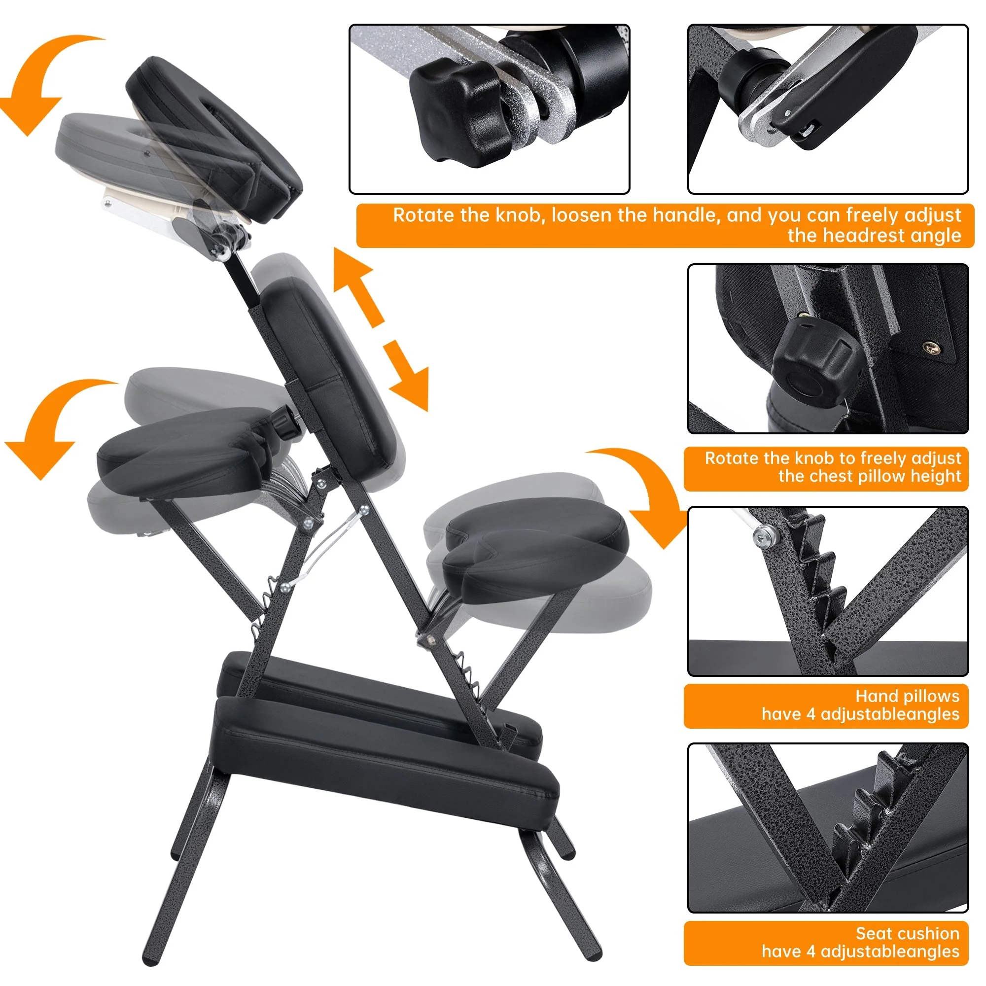 Portable Massage Chair – Adjustable Folding Spa Chair with Carrying Bag, Waterproof PU Leather, Heavy-Duty Steel Frame – AMC66 - Image 4