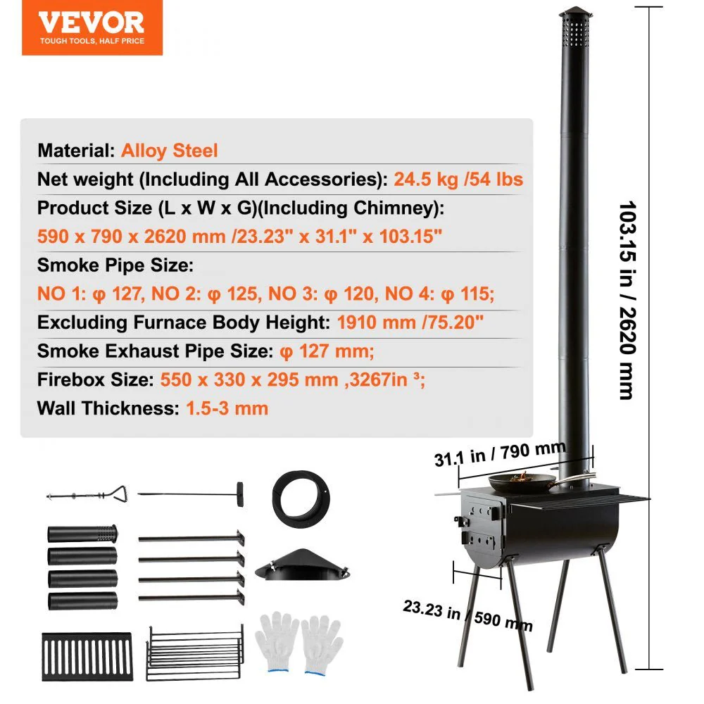 Portable Wood Stove Kit – Heavy-Duty Outdoor Camp Stove with 9 Accessories | SKU 634310 - Image 6