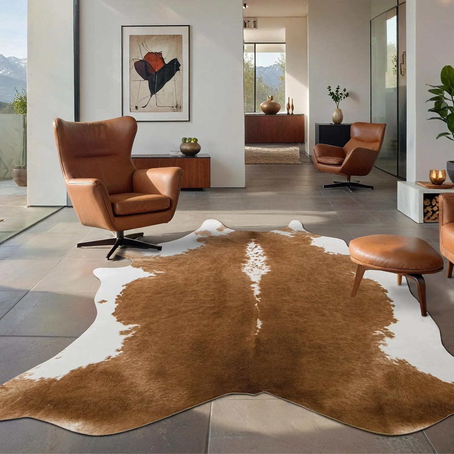 Premium Faux Cowhide Rug 4.7 × 5.2 ft, Non-Slip Washable Western Home Decor CR520 - Image 3