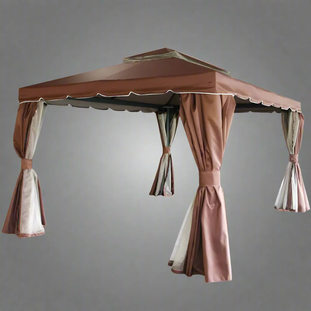 13' x 10' Fully Enclosed Gazebo Tent – Rust-Resistant Aluminum Frame, Brown Fabric with Curtains – Model 912500