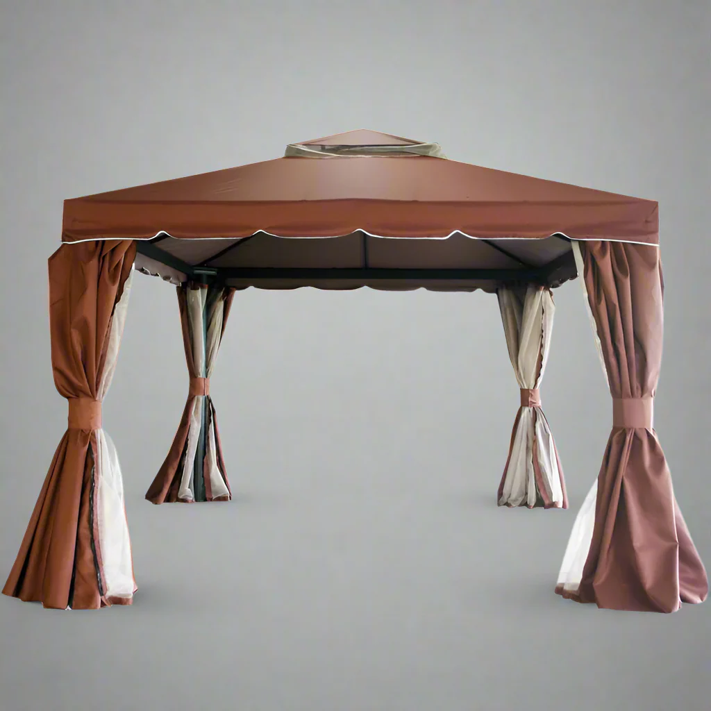 13' x 10' Fully Enclosed Gazebo Tent – Rust-Resistant Aluminum Frame, Brown Fabric with Curtains – Model 912500 - Image 5