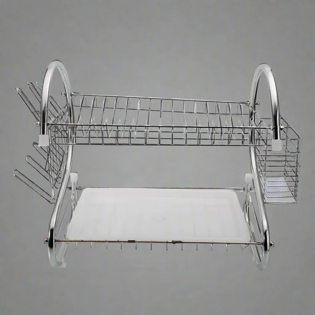 2-Tier Metal Dish Drying Rack with Drain Board – Dual Layer Dish & Mug Organizer | Space-Saving Kitchen Counter Rack 817MDR - Image 3