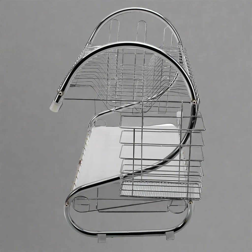 2-Tier Metal Dish Drying Rack with Drain Board – Dual Layer Dish & Mug Organizer | Space-Saving Kitchen Counter Rack 817MDR - Image 4