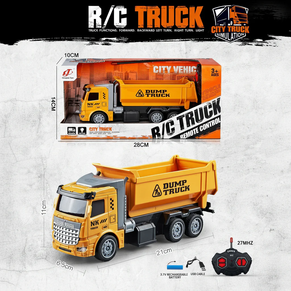 4-Channel RC Construction Trucks – Dump Truck, Fire Truck & Garbage Truck | Durable, Realistic & Rechargeable