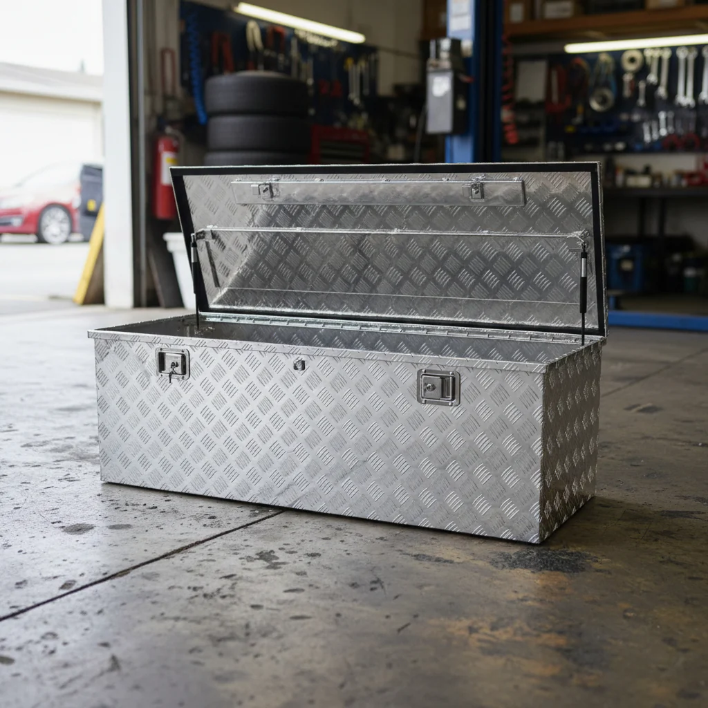Heavy-Duty Aluminum Tool Box | Lockable Storage Chest for Truck, Garage, and Workshop