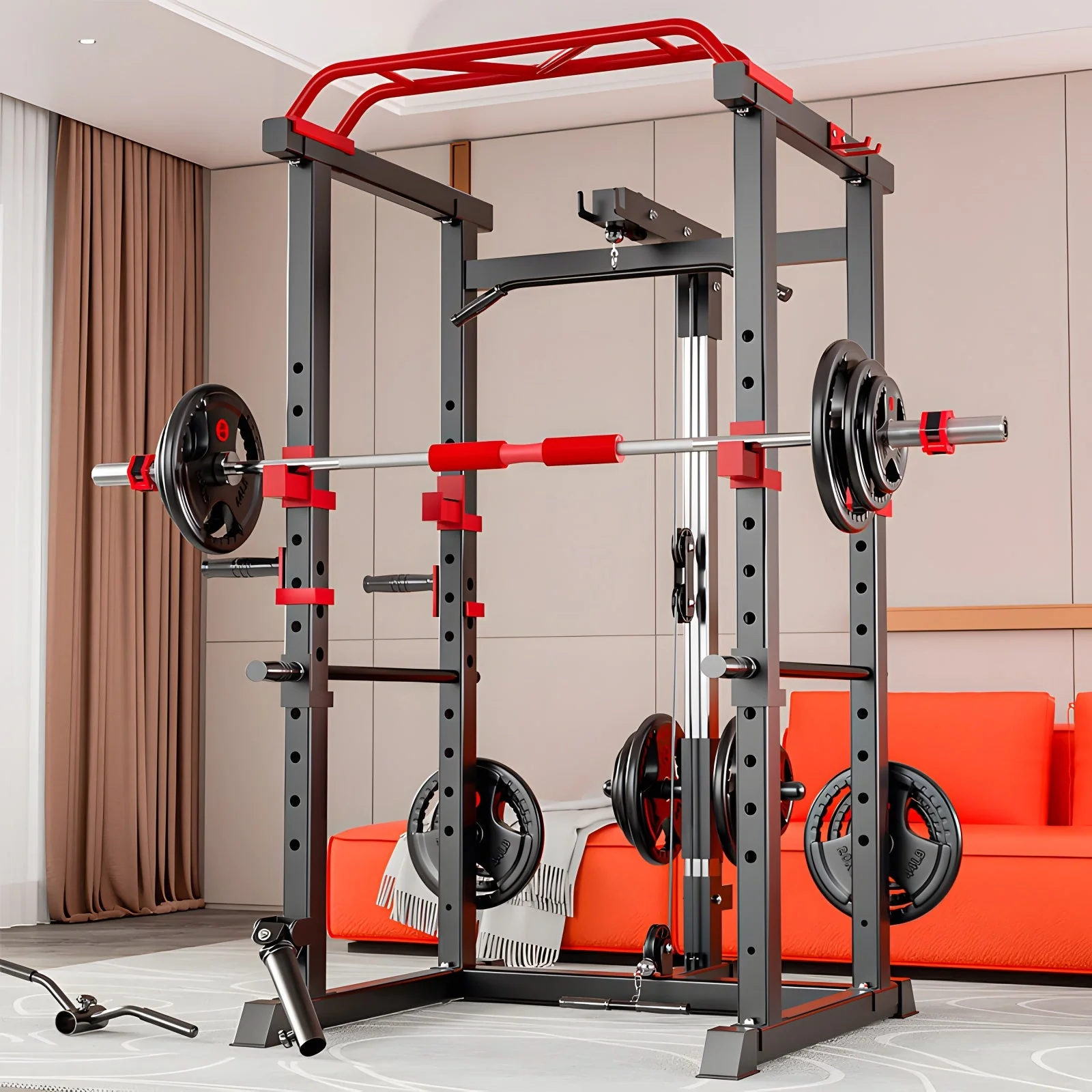 Heavy-Duty Gym Power Rack with Lat 700 Lb Pulldown & Squat Attachment Home Workout Station | Model 52325 |