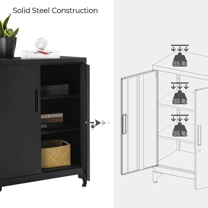 Metal Garage Storage Cabinet – Lockable Wall or Base Unit with Adjustable Shelves & Removable Legs OMC013B01 - Image 3